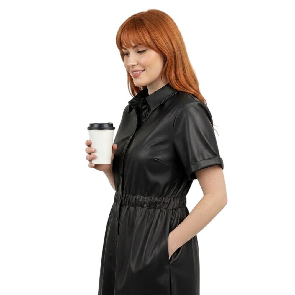 Who What Wear Short Sleeve Dress Black XXL, Faux Leather, Retro-Inspired - Picture 2 of 6
